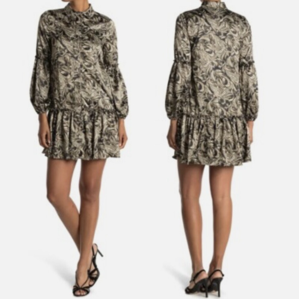 Laundry by Shelli Segal Long Sleeve Drop Waist Paisley Mini Dress Size 8